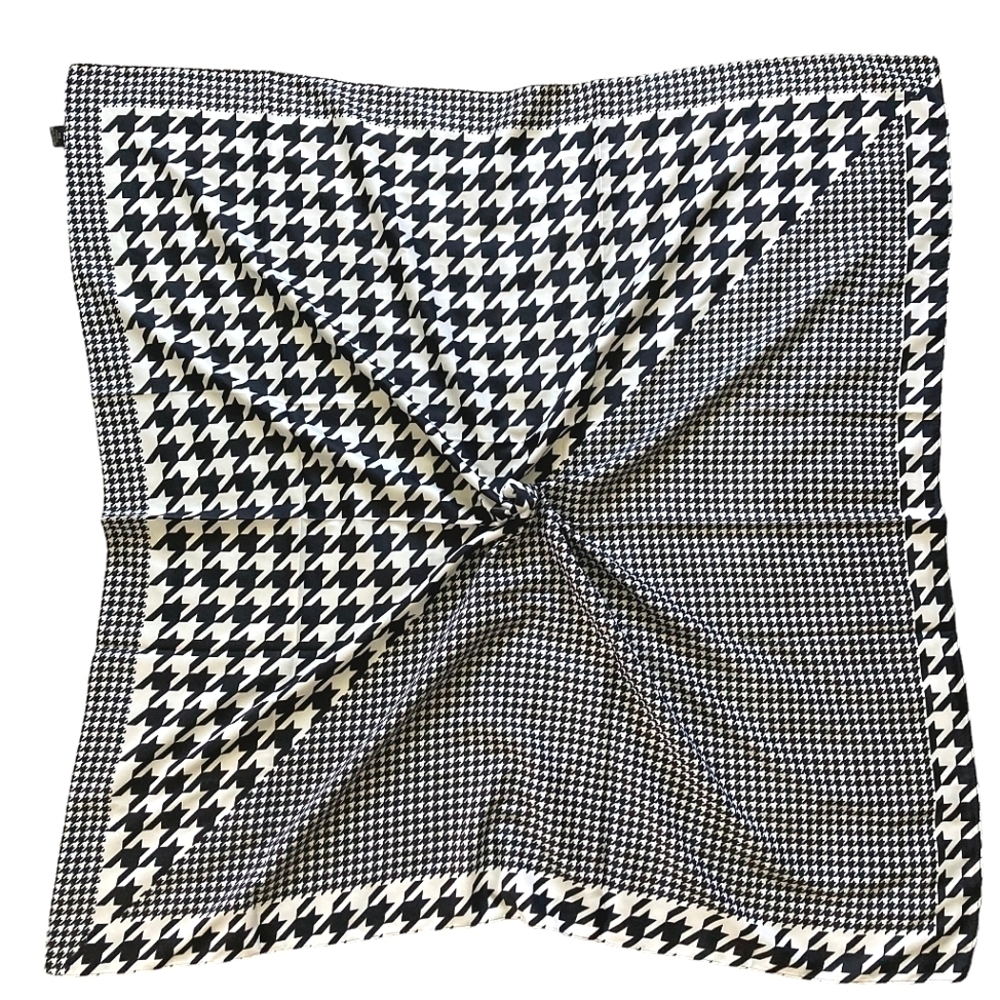 Oversized Square Black White Houndstooth Satin Scarf Neck hair Preppy Classic 💖 - Picture 4 of 13